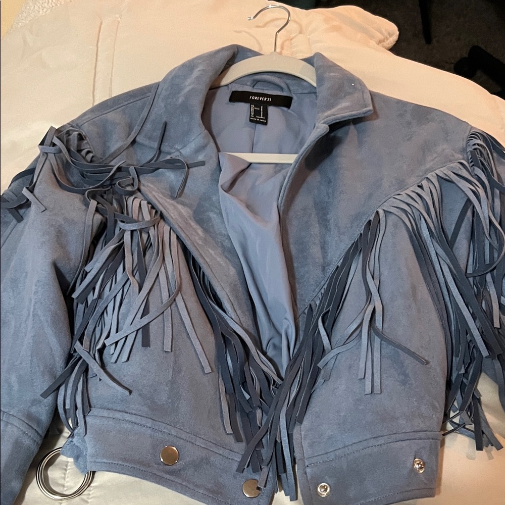 Forever 21 Light Blue Fringe Button Down Shirt - Picture 2 of 3